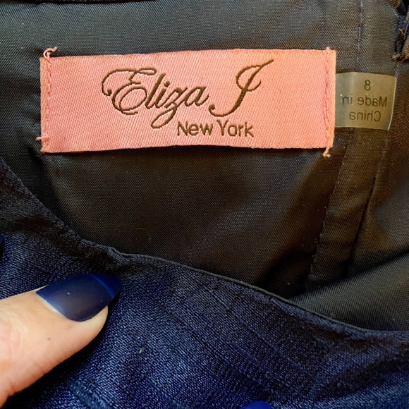 ELIZA J 100% Silk Shantung Dress in Navy Blue - Picture 7 of 7